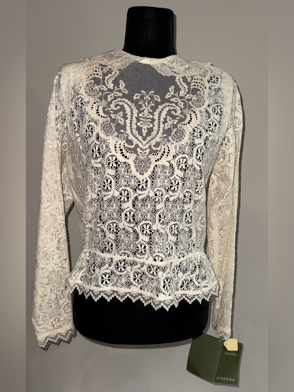 Vintage Outback Red The Heirloom Collection Lace Blouse Peplum Ivory M